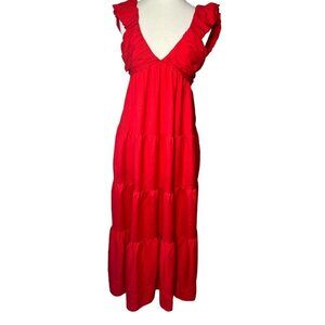 JASON WU Orange Tiered Ruffle Linen Maxi Dress Size Large NWT
